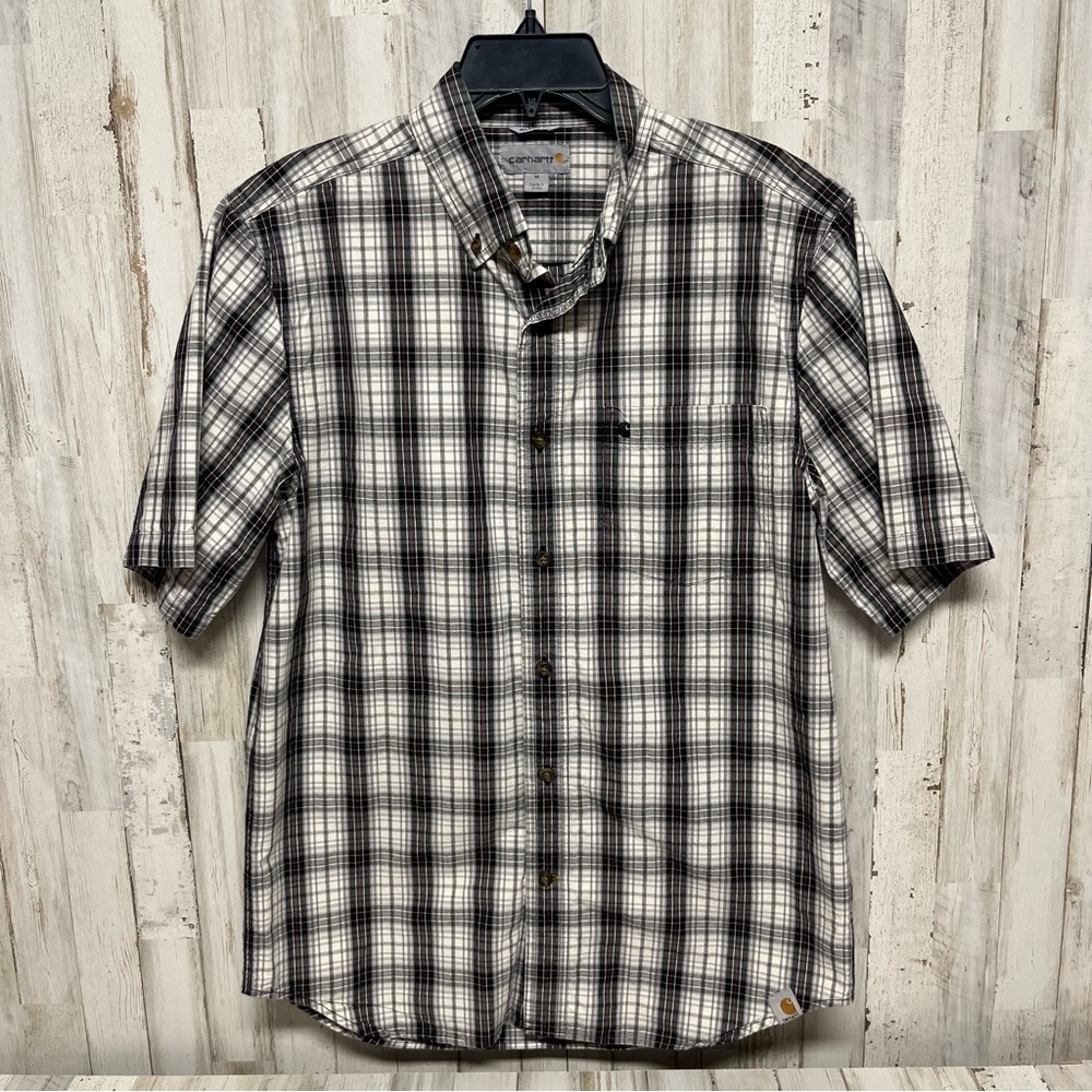 Carhartt Shirt Mens Medium Button Down Short Sleeve Plaid Relaxed Fit Workwear